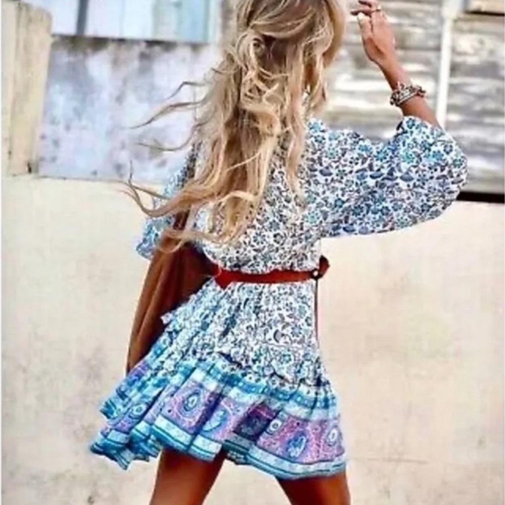 Spell & The Gypsy Dahlia Tunic Dress Dusty Blue - Picture 3 of 10